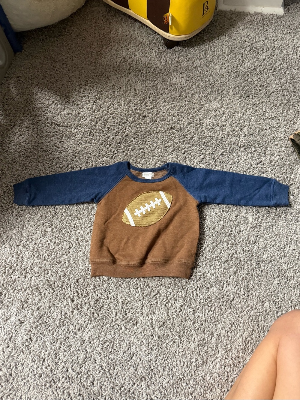 Mud Pie Brown Body Navy Sleeve Football Pullover Sweatshirt
